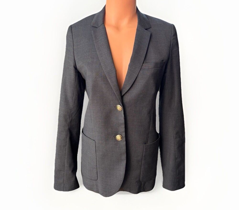 Aritzia Talula Women's Size 6 Gray Wool Blend Blazer Jacket Gold Buttons